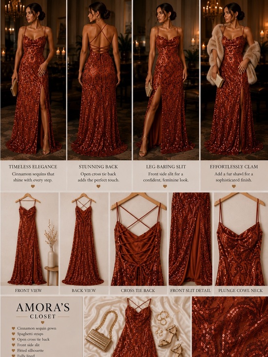 Windsor Dresses & Skirts - Windsor Cinnamon Sequin Spaghetti Strap Prom Gown